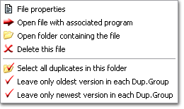File properties,
Open file with associated program